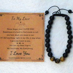 Mens Stone Stretch Bracelet Onyx Agate & Tiger Eye NEW “To my love”